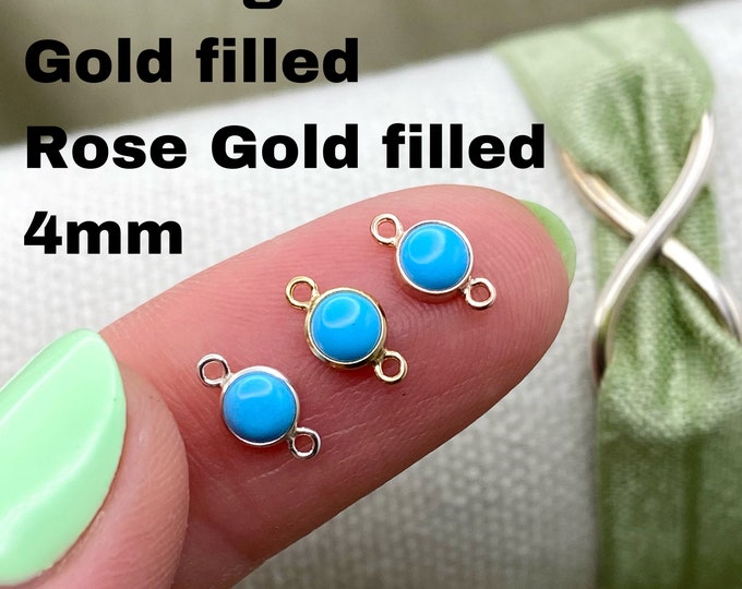 Set of 3 x Turquoise 14kt Rose Gold Filled, Gold Filled or Sterling Silver Synthetic Turquoise CONNECTORS 4mm - Light Blue Bezel - USA B8
