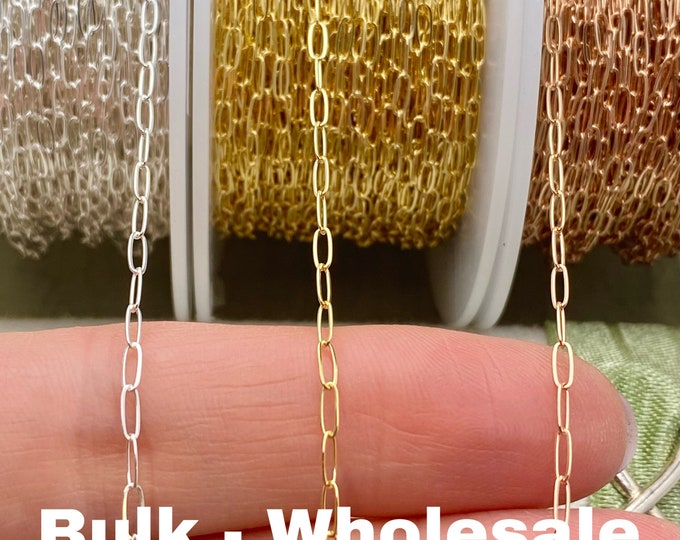 Little Paperclip Sterling Silver, 14kt Gold Filled, Rose Gold Filled Paperclip chain 1.7x4.7mm - Elongated Flat Oval Permanent Jewelry C9