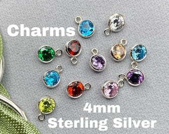Set of 4mm Sterling Silver Birthstone CHARMS - Top Quality AAA Cz Bezel - Earring Charms - Wholesale Permanent Jewelry Supply - USA made B29