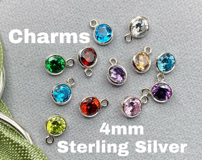 Set of 4mm Sterling Silver Birthstone CHARMS - Top Quality AAA Cz Bezel - Earring Charms - Wholesale Permanent Jewelry Supply - USA made B29