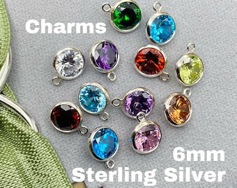 Set of 6mm Sterling Silver Birthstone CHARMS - Top Quality AAA Cz Bezel Charm - Earring Charms - Bulk Wholesale Jewelry Supply - USA B30