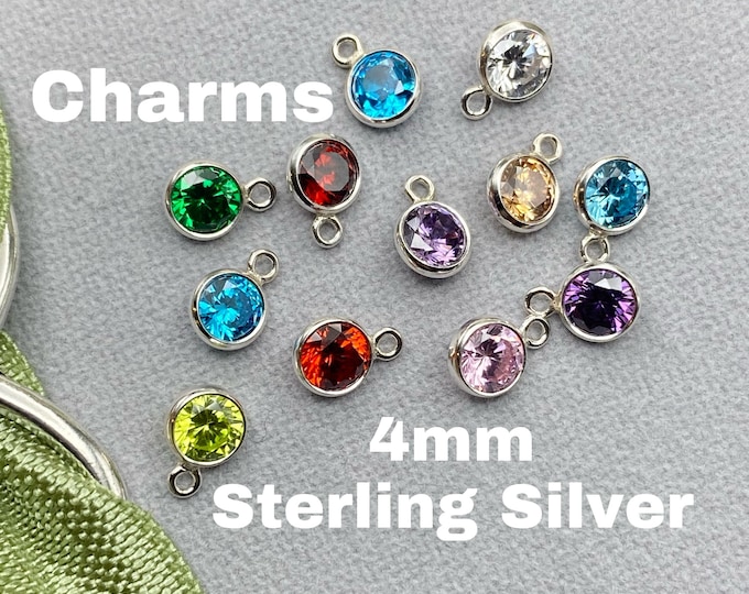 Set of 4mm Sterling Silver Birthstone CHARMS - Top Quality AAA Cz Bezel - Earring Charms - Wholesale Permanent Jewelry Supply - USA made B29