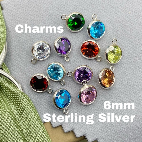 Set of 6mm Sterling Silver Birthstone CHARMS - Top Quality AAA Cz Bezel Charm - Earring Charms - Bulk Wholesale Jewelry Supply - USA made