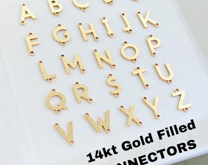 Vertical Letter CONNECTORS - 6mm 14kt Gold Filled Alphabet Initial Links - Sideways Necklace Letter - Permanent Jewelry Supplies L37