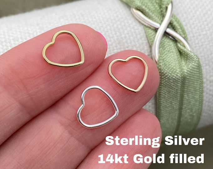 Set of 5 x Heart Connectors for Permanent Jewelry - 14kt Gold Filled or 925 Sterling Silver - 10mm wire heart - Jewelry Supplies USA made F1