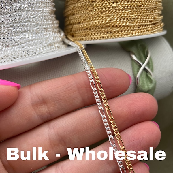 Bigger Figaro 2.2mm Sterling Silver or Gold Filled Figaro Chain 5 + 1 Diamond Cut - Mid Fig - Wholesale Chain Permanent Jewelry - USA made