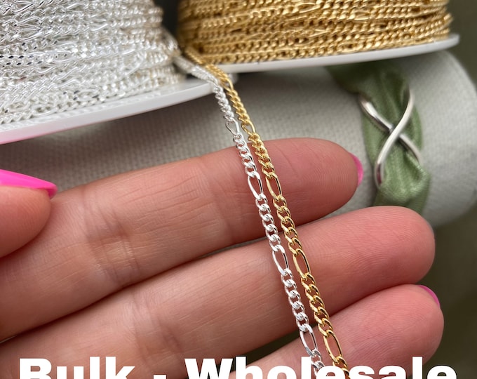Bigger Figaro 2.2mm Sterling Silver or Gold Filled Figaro Chain 5 + 1 Diamond Cut - Mid Fig - Wholesale Chain Permanent Jewelry - USA C13