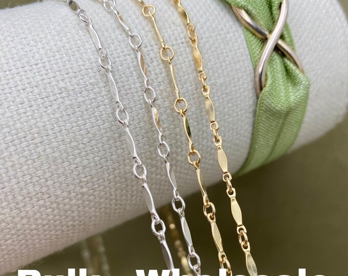 Dapped Link & Bar "DLB" - Sterling Silver or 14kt Gold Filled Flattened Link and Bar Chain - Chain for Permanent Jewelry Bracelet - USA C23