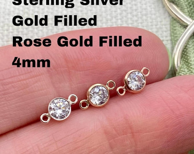 Set of 5 x 14kt Gold Filled, Rose Gold Filled or Sterling Silver Clear CONNECTOR 4mm - Imitation Diamond Cz Bezel Permanent Jewelry - USA B2