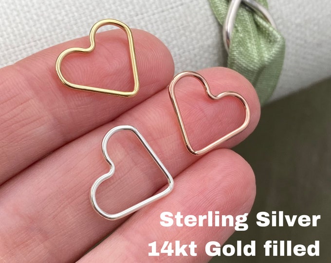 Set of 5 x Larger Heart Connectors for Permanent Jewelry - 14kt Gold Filled or 925 Sterling Silver - 16mm Wire Jewelry Supply - USA made F5