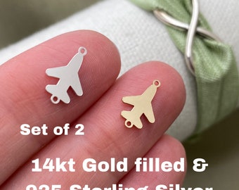 Set of 2 x 14Kt Gold Filled or Sterling Silver Airplane Connectors - Travel Link for Bracelet or Necklace Bulk Permanent Jewelry Supply L15