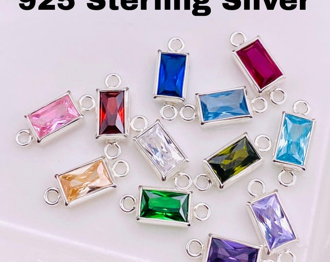Luxe Baguette Rectangle Birthstone Connectors - Sterling Silver - B42S - Luxe Colors