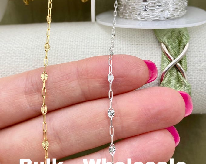 Sunburst Paperclip 2.3mm 14kt Gold Filled or Sterling Silver Chain - Paperclip Chain for Permanent Jewelry - Wholesale Chain by the Foot C22
