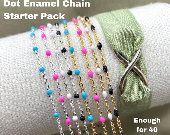 Permanent Jewelry Enamel Chain Starter Pack - The Dot Kit - 8 Chains, 24 feet - 925 Sterling Silver, 14kt Gold Filled Jewelry Supply S6