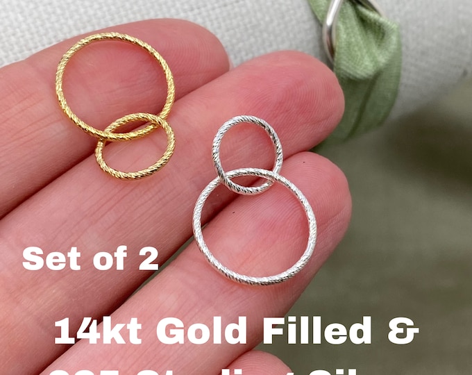 Set of 2 x Interlocking Rings Connector for Jewelry Necklace - 15mm x 10mm 14kt Gold Filled or 925 Sterling Silver - Jewelry Supplies USA F8