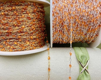 Peachy Orange Enamel Chain by the Foot - 14kt Gold Filled or Sterling Silver - Colorful Paperclip Chain Permanent Jewelry - Sunburst E30