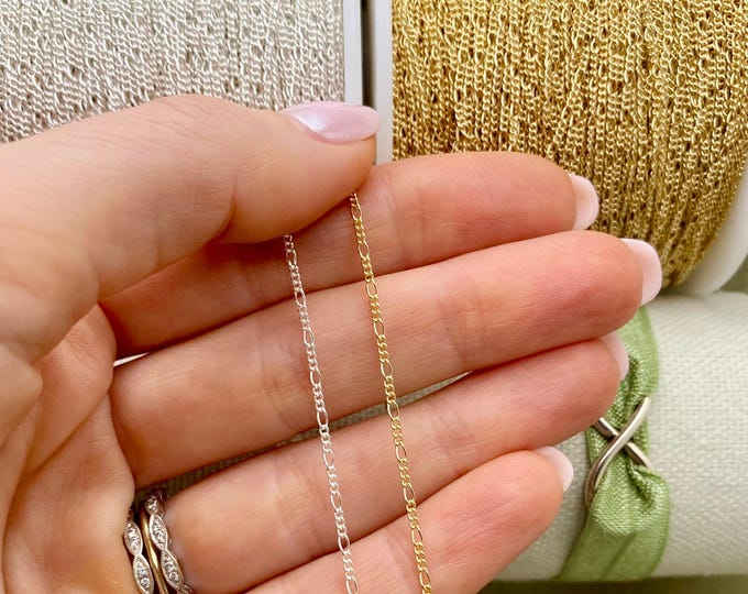 Figaro 1.3mm - 14kt Gold Filled or Sterling Silver Chain - Classic Figaro Chain for Permanent Jewelry - Bulk Wholesale Chain - C40