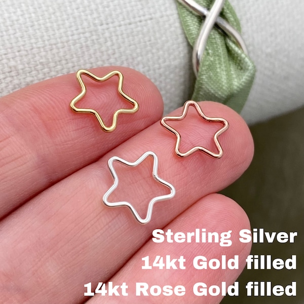 Set of 5 x Star Connectors for Permanent Jewelry - 14kt Gold Filled or 925 Sterling Silver - 10mm Wire Star - Jewelry Supplies - USA made