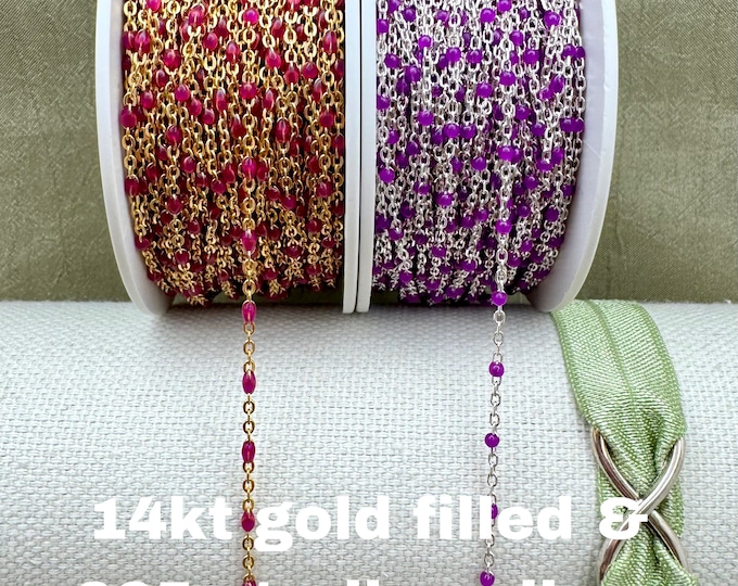 Premium Fuchsia Purple 14kt Gold Filled or Sterling Silver Enamel Chains - Colorful Cable Chain Permanent Jewelry - Dot Enamel Chains E5