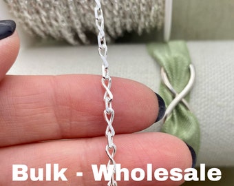 Infinity Sterling Silver 2.5mm Curb Chain - Diamond Cut Chain by the Foot - Bold Chunky - Wholesale Bulk Chain for Permanent Jewelry