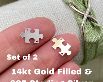 Set of 2 x 14Kt Gold Filled or Sterling Silver Puzzle Piece Connectors Link for Bracelet or Necklace - Bulk Permanent Jewelry Supply L1