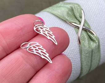 Set of 2 x 925 Sterling Silver Tiny Wing Charms - Angel Wing Link - Drop for Earrings Bracelet Necklace Memorial - Bulk Jewelry Supply F39