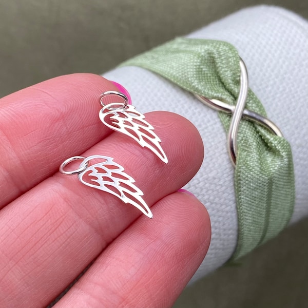 Set of 2 x 925 Sterling Silver Tiny Wing Charms - Angel Wing Link - Drops for Earrings Bracelet or Necklace Memorial - Bulk Jewelry Supply