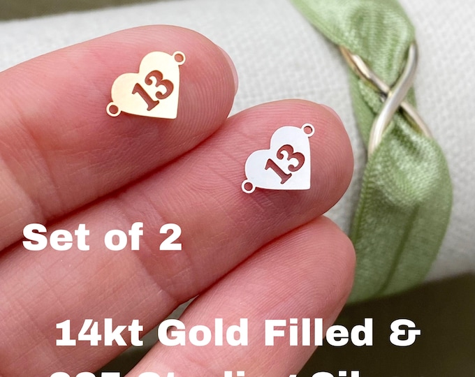Heart "13" Connectors - 2 Pack - 14kt Gold Filled and 925 Sterling Silver Permanent Jewelry Connectors - L40
