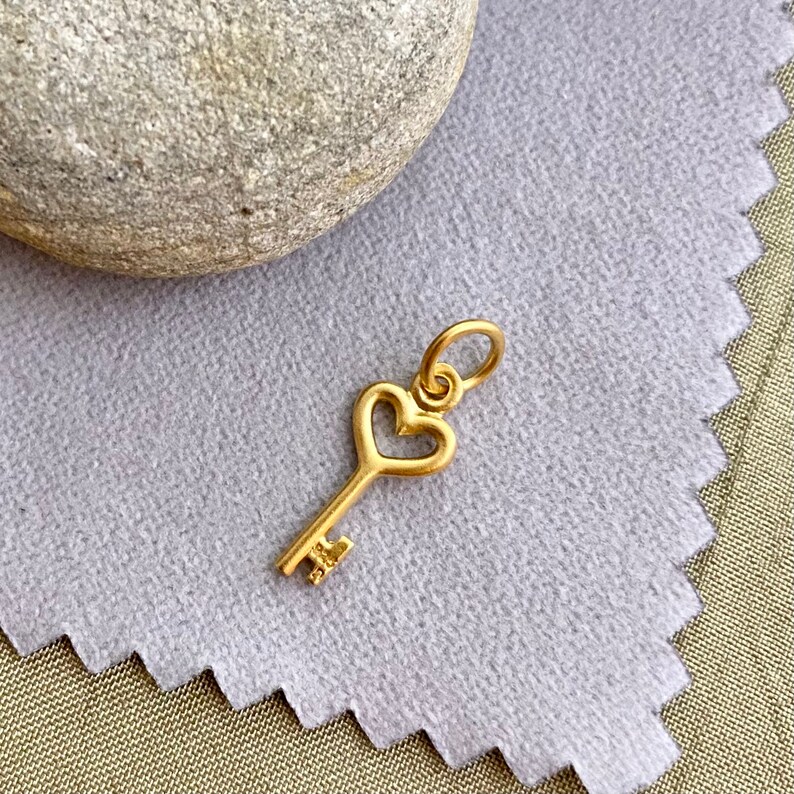 24kt Tiny Key Charm Matte Satin Finish Gold Vermeil 18mm Etsy