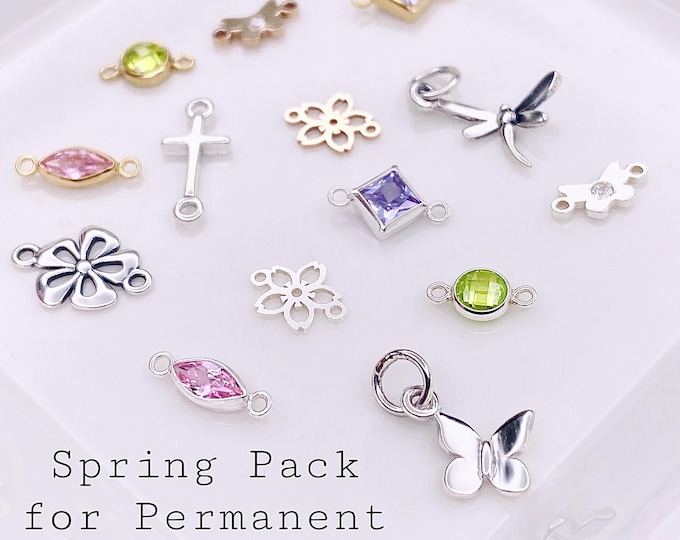 Spring Permanent Jewelry Connector Charm Pack - Set for Bracelets Necklaces - 14kt Gold Filled 925 Sterling Silver - Spring Theme - S10