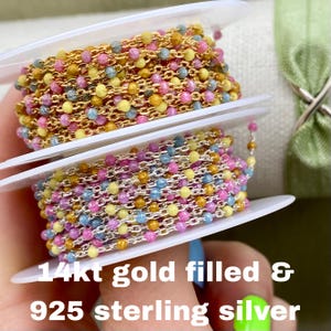 Premium Sprinkles Enamel - Chain by the Foot - 14kt Gold Filled or Sterling Silver Enamel Chain - Pink Purple Blue Permanent Jewelry -l E20