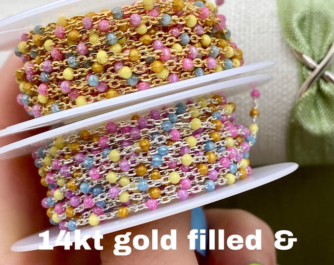 Premium Sprinkles 14kt Gold Filled or Sterling Silver Enamel Chain - Sparkle Pink Purple Blue Permanent Jewelry - Wholesale Dot Enamel E20