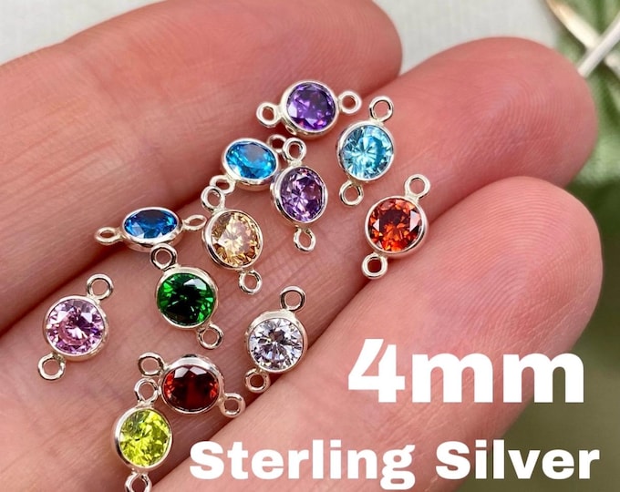 4mm Sterling Silver Birthstone CONNECTOR - You Choose Mix & Match - Top Quality AAA Cz Bezel - Wholesale Permanent Jewelry Supply - USA B2