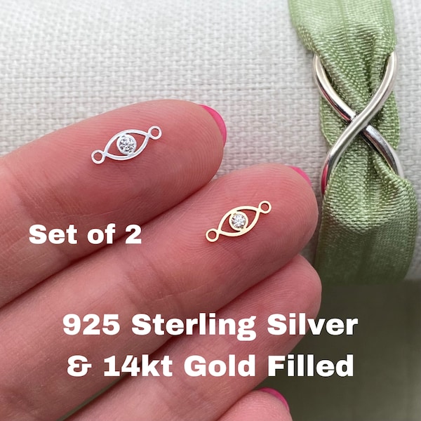 Set von 2 x Evil Eye Connector - 14kt Gold Filled oder Sterling Silber Evil Eye für Armband - CZ Eye Charm - Permanent Schmuck Versorgung