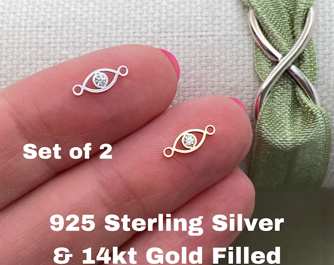 Set of 2 x Evil Eye Connector - 14kt Gold Filled or Sterling Silver Evil Eye for Bracelet - CZ Eye Charm - Permanent Jewelry Supply L4