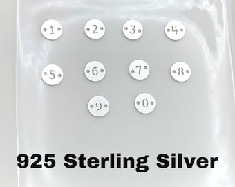 Number Connector - 6mm 925 Sterling Silver Number Connector for Bracelet - Number Charm Disk Link - Permanent Jewelry Supplies Wholesale L36