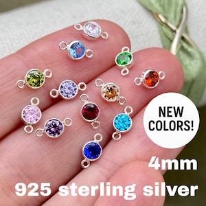 New Luxe Colors 4mm Sterling Silver Birthstone CONNECTOR - Top Quality AAA Round Cz Bezel - Wholesale Permanent Jewelry Supply - USA B41S