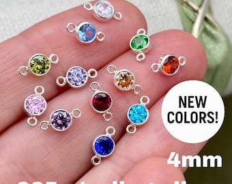 New Luxe Colors 4mm Sterling Silver Birthstone CONNECTOR - Top Quality AAA Round Cz Bezel - Wholesale Permanent Jewelry Supply - USA B41S