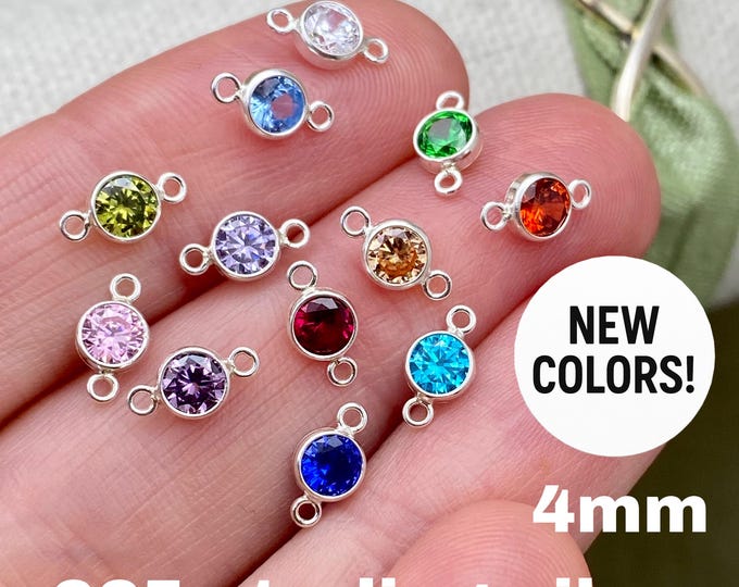 New Luxe Colors 4mm Sterling Silver Birthstone CONNECTOR - Top Quality AAA Round Cz Bezel - Wholesale Permanent Jewelry Supply - USA B41S