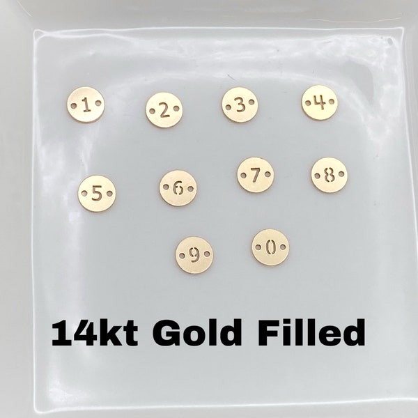 Number Connector - 6mm 14kt Gold Filled Number Connectors for Bracelet - Number Charm Disk Link - Permanent Jewelry Supplies Wholesale