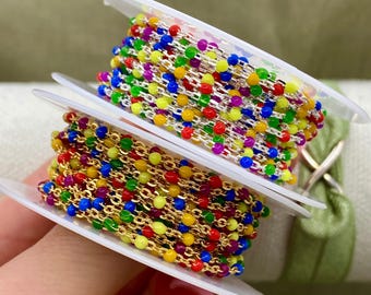 Premium Rainbow Enamel - 14kt Gold Filled or Sterling Silver Enamel Chain - Colorful Pride Chain Permanent Jewelry - E19