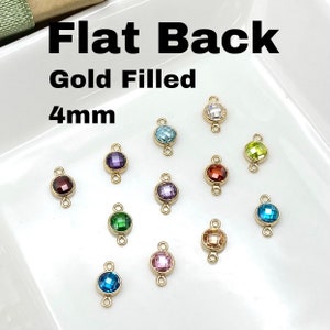 FLATBACK 4mm 14kt Gold Filled Birthstone Connectors - Mix & Match - Top Quality Bezel Checker Board CZ - Permanent Jewelry Supply - USA made