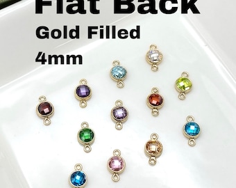 FLATBACK 4mm 14kt Gold Filled Birthstone Connectors - Mix & Match - Top Quality Bezel Checker Board CZ - Permanent Jewelry Supply - USA made