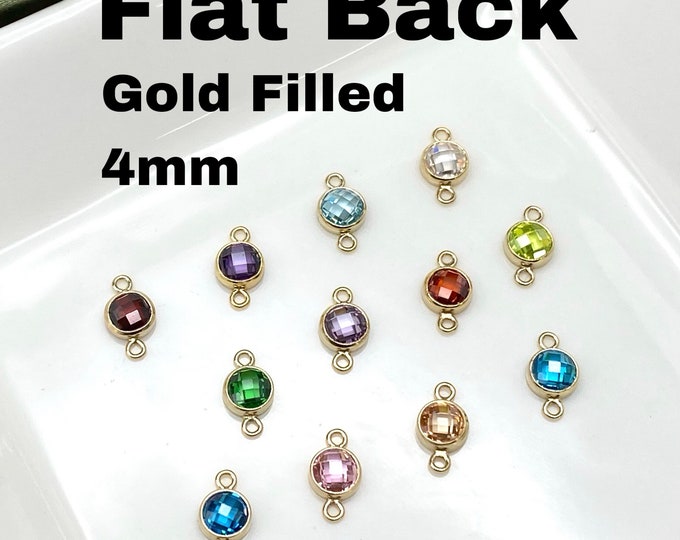 FLATBACK 4mm 14kt Gold Filled Birthstone Connectors - Mix & Match - Top Quality Bezel Checker Board CZ - Permanent Jewelry Supply - USA B4