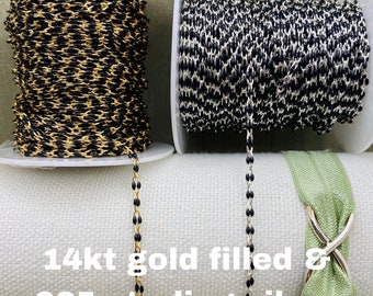 Premium Black 14kt Gold Filled or Sterling Silver Enamel Chains - Colorful Paperclip Chain for Permanent Jewelry - Twin Enamel Chains E11