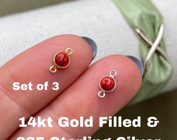 Set of 3 x Red Opal 14kt Gold Filled or Sterling Silver Synthetic Opal CONNECTORS 4mm - Bulk Permanent Jewelry Supply - USA Made B12