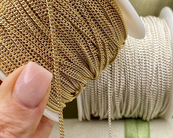 Classic Curb 2.0mm x 2.6mm (Smaller) - Chain by the Foot - Sterling Silver or Gold Filled Curb Chain - Masculine Permanent Jewelry - USA C19