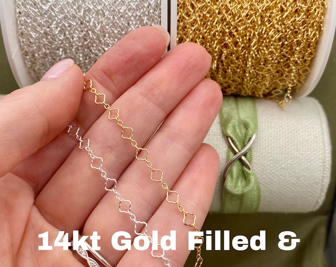 Clover Chain 14kt Gold Filled or Sterling Silver Chain - Mini Clover 3+1 Cable Chain for Permanent Jewelry - Bulk Wholesale Chain - C28