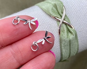 Set of 2 x 925 Sterling Silver Tiny Dragonfly Drops for Earrings Bracelet or Necklace -Spring, Memorial - Wholesale Bulk Jewelry Supply F34