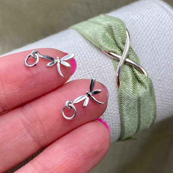 Set of 2 x 925 Sterling Silver Tiny Dragonfly Drops for Earrings Bracelet or Necklace -Spring, Memorial - Wholesale Bulk Jewelry Supply